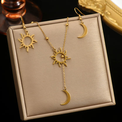 Auravelle 18K Gold Plated Sun  Moon Jewelry Set Mirror Polish Hypoallergenic Necklace  Earrings For Daily Evening Never Fade Luxury Gift With Celestial Symmetry