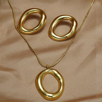 Auravelle Irregular Round Necklace & Earrings Set – Bold Elegance with a Modern Twist