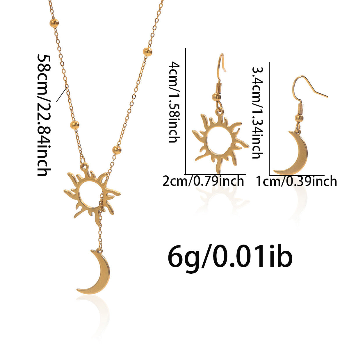 Auravelle 18K Gold Plated Sun  Moon Jewelry Set Mirror Polish Hypoallergenic Necklace  Earrings For Daily Evening Never Fade Luxury Gift With Celestial Symmetry