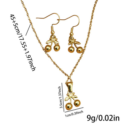 Auravelle Cherry Necklace & Earrings Set – Playful Elegance with a Sweet Twist