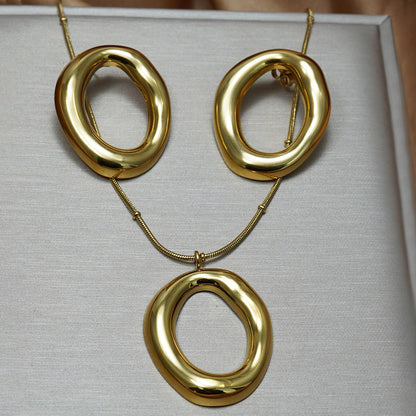 Auravelle Irregular Round Necklace & Earrings Set – Bold Elegance with a Modern Twist
