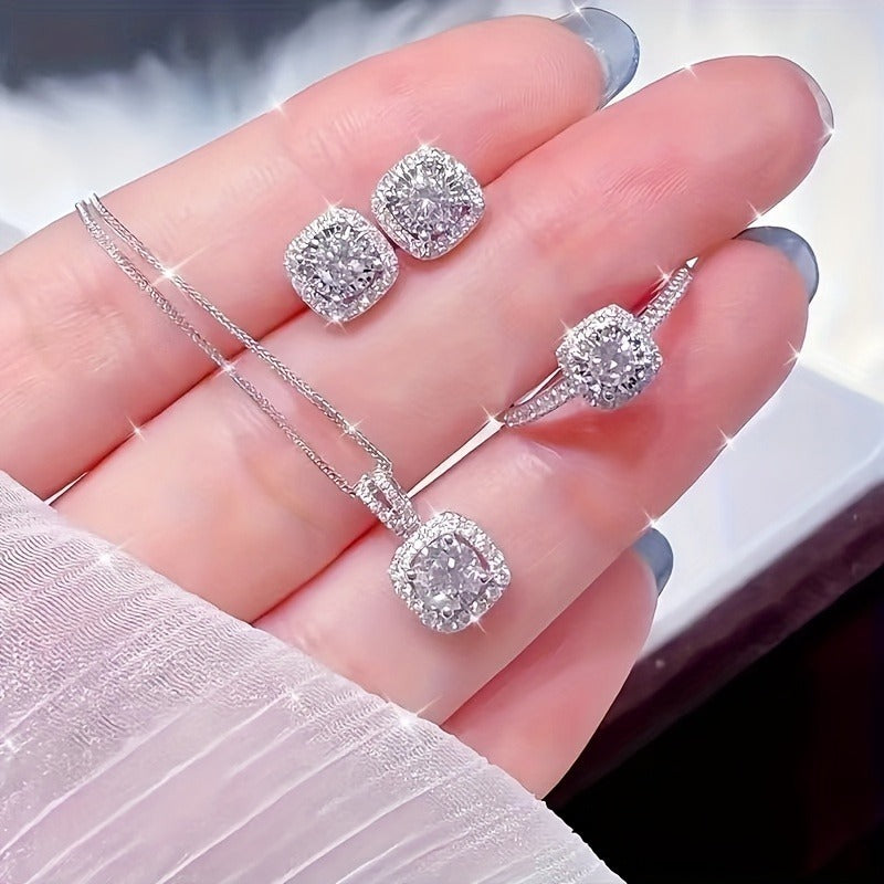 Sterling Silver Natural Stone Earrings With Necklace & Ring