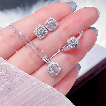 Sterling Silver Natural Stone Earrings With Necklace & Ring