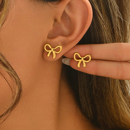 Auravelle Polished Bow Earrings – A Touch of Playful Elegance